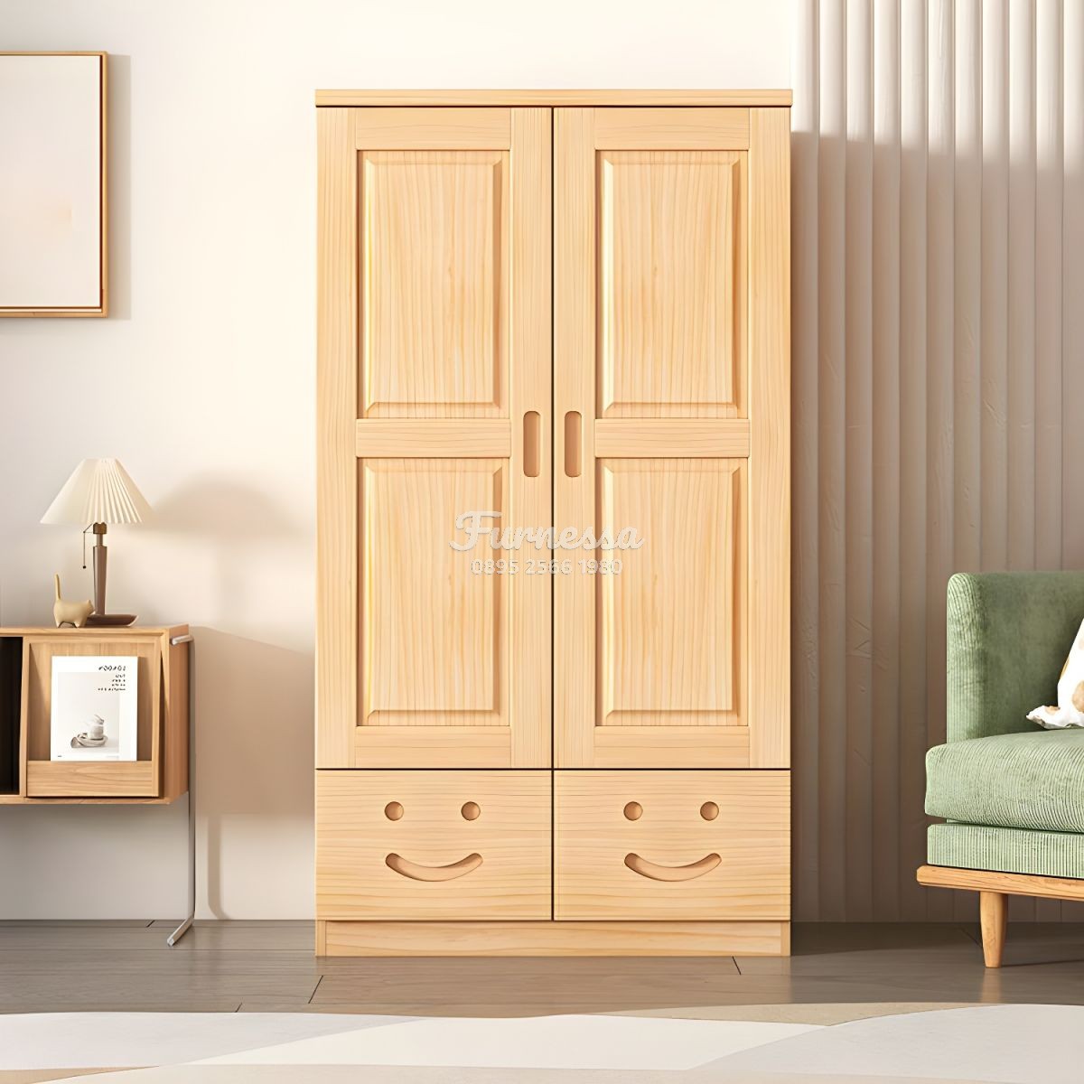 Lemari Pakaian Anak Kayu Dua Pintu Motif Smile