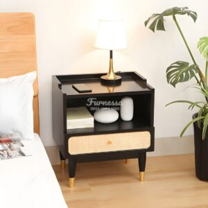 Nakas Hitam Modern Rotan Kayu Solid Finishing Black Glossy