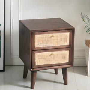 Nakas Rotan Minimalis 2 Laci Kayu Solid Finishing Natural