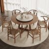 Meja Makan Stylish Kayu Jati 6 Kursi Wishbone