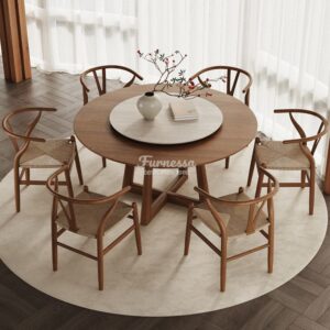 Meja Makan Stylish Kayu Jati 6 Kursi Wishbone