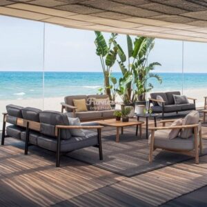 Set Sofa & Armchair Kayu Solid Linen Beige