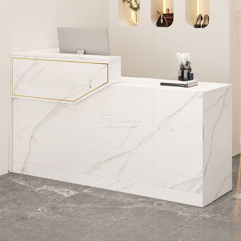 Meja Resepsionis Modern Minimalis Motif Marmer