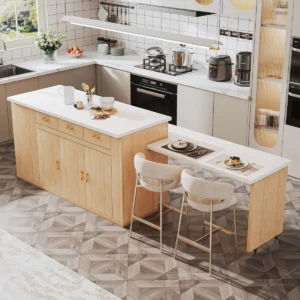 Meja Island Dapur Kayu Expandable
