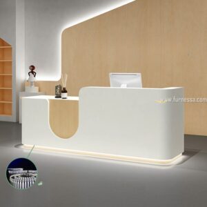 Meja Resepsionis Kantor Desain Rapi dan Elegan