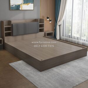 Tempat Tidur Minimalis dengan Headboard Rak Multifungsi