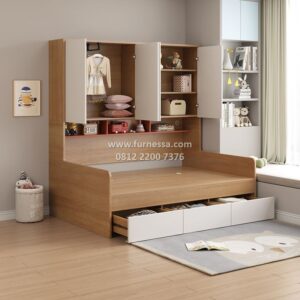 Tempat Tidur Tingkat Multifungsi dengan Lemari Terintegrasi